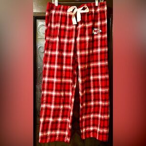 KC Chiefs Womens Flannel Satin Tie Plaid PJ Lounge Pants Bottoms Kansas City L